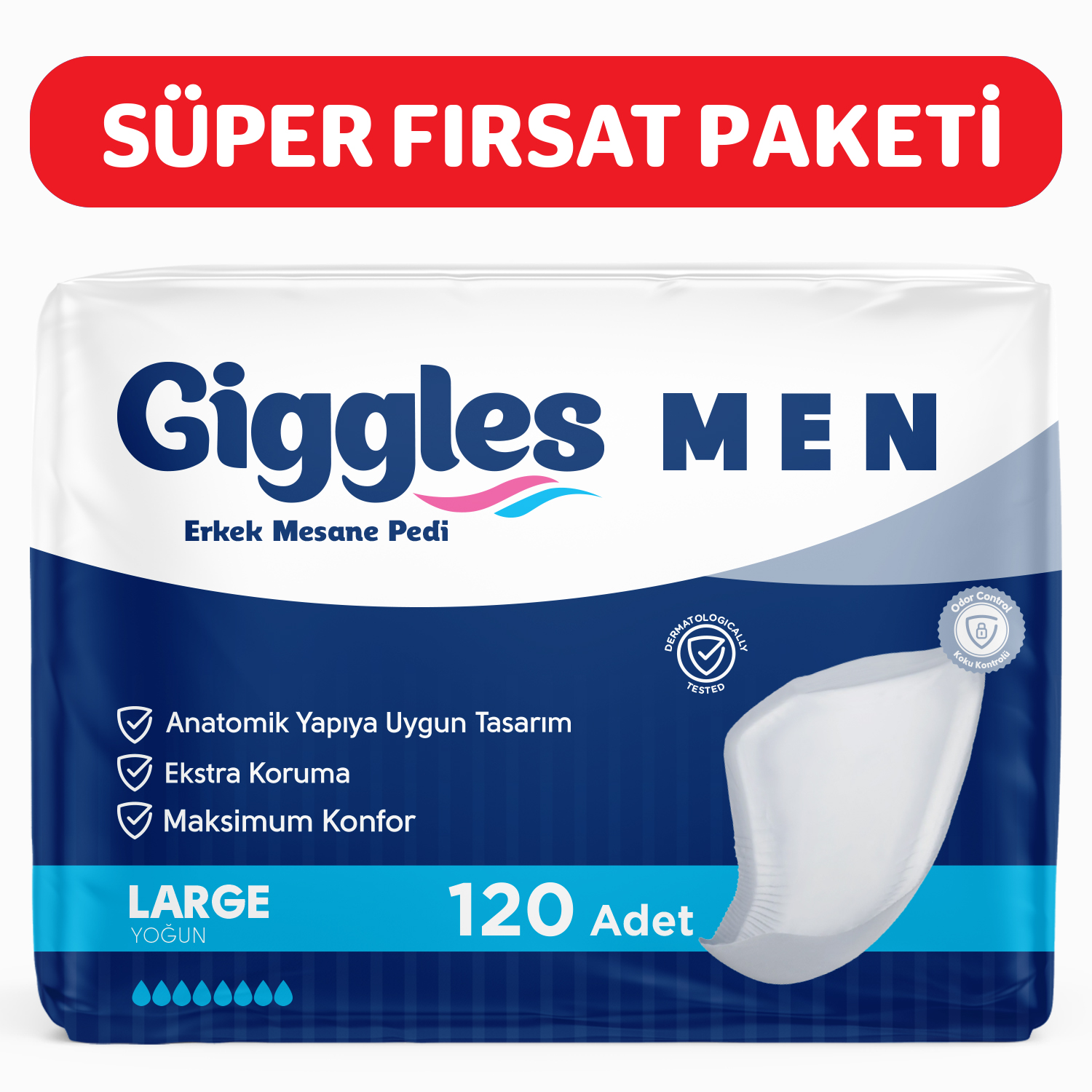 Giggles Yetişkin Erkek Mesane Pedi - Large Beden - 6 Paket 120 Adet
